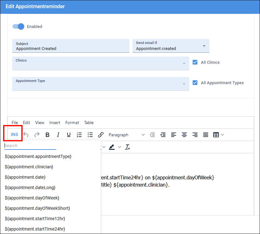 Reminder Syntax Options