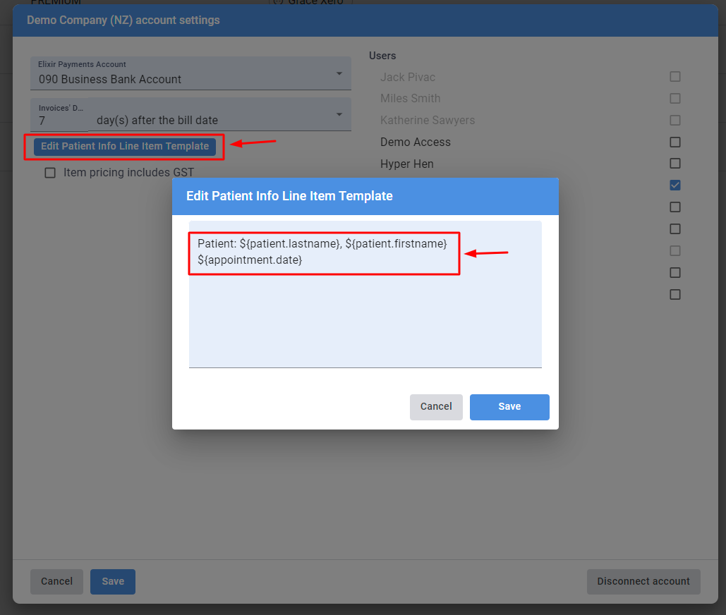 Xero Info Line item template
