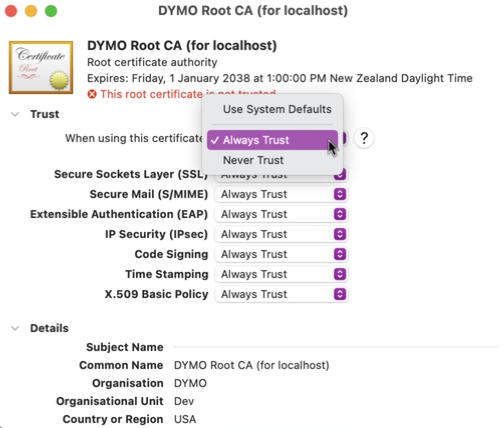 Keychain Search for Dymo