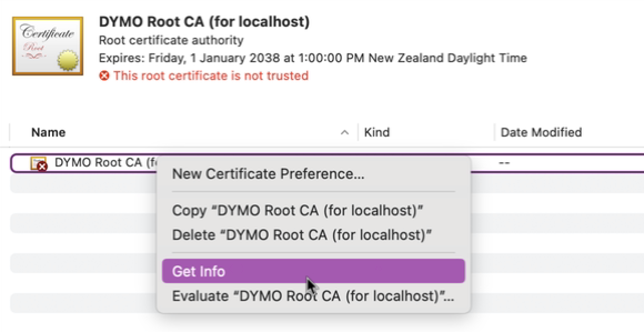 Keychain Search for Dymo