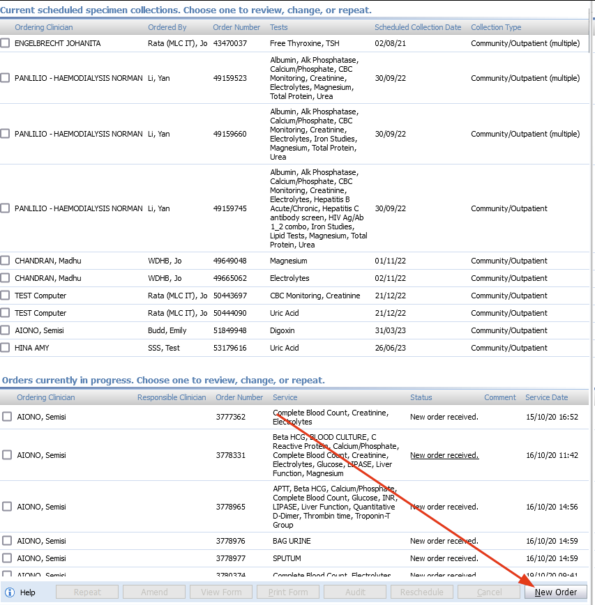 Medlabs click New Order