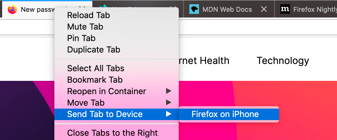 Firefox Send Tab
