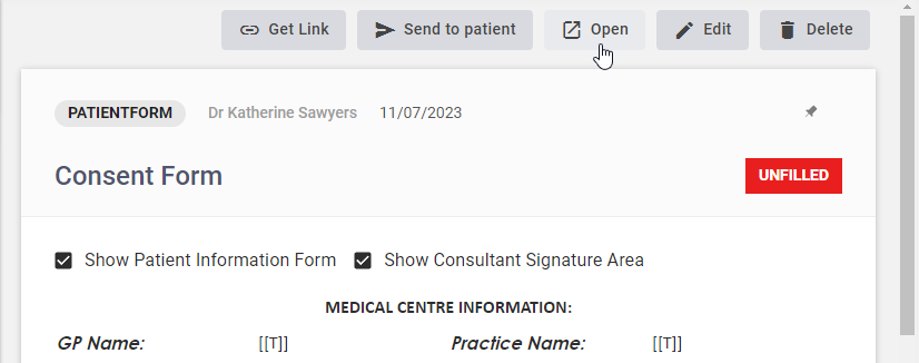 Open your patient form