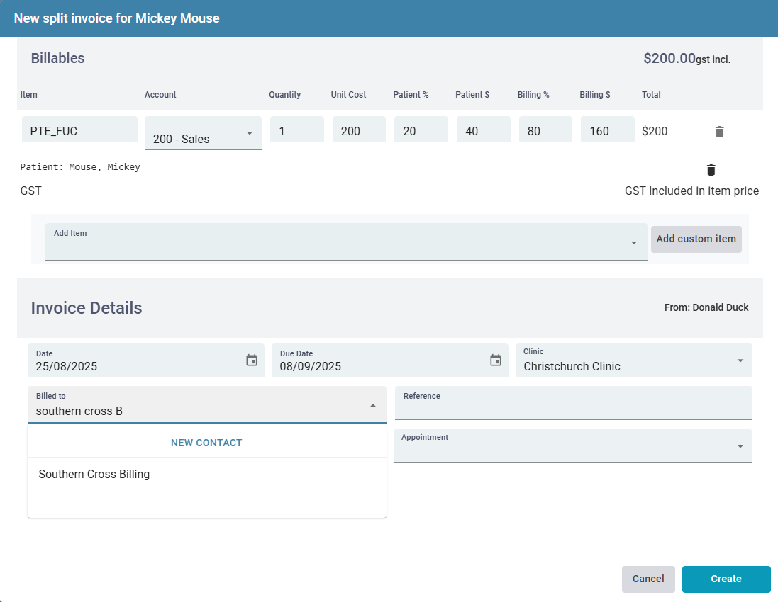 Create Split Invoice