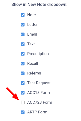 Customise New Note Dropdown