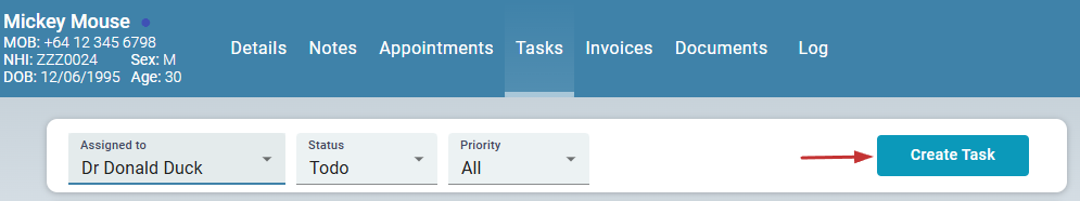 Create Task Button - Patient